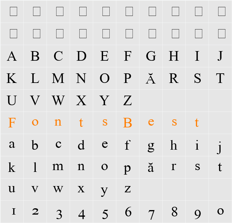 ILPRumanianB100 Character Map
