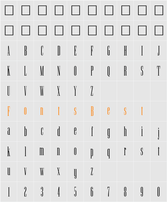 Ultra Condensed Serif Character Map