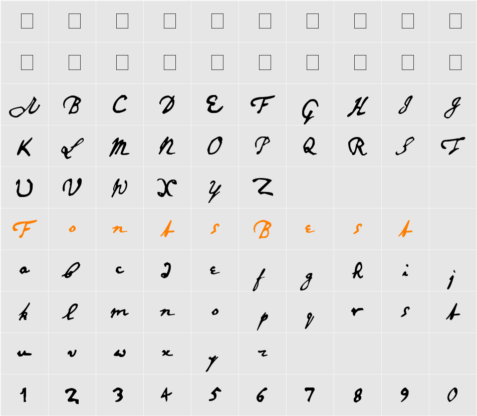 Newton Hand Character Map