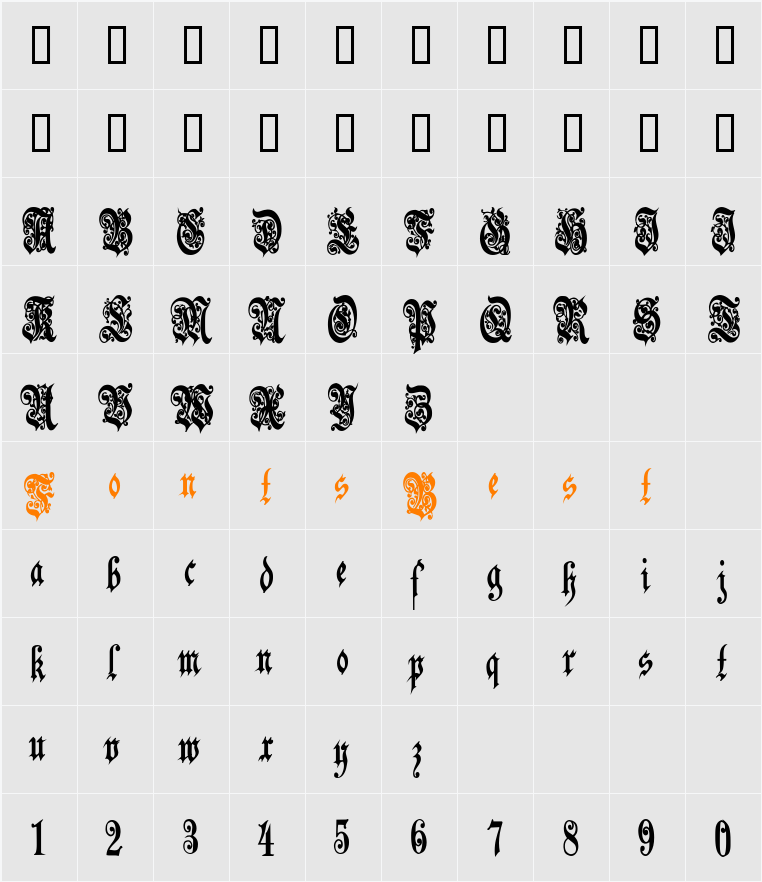 DeutscheGothicDark Character Map