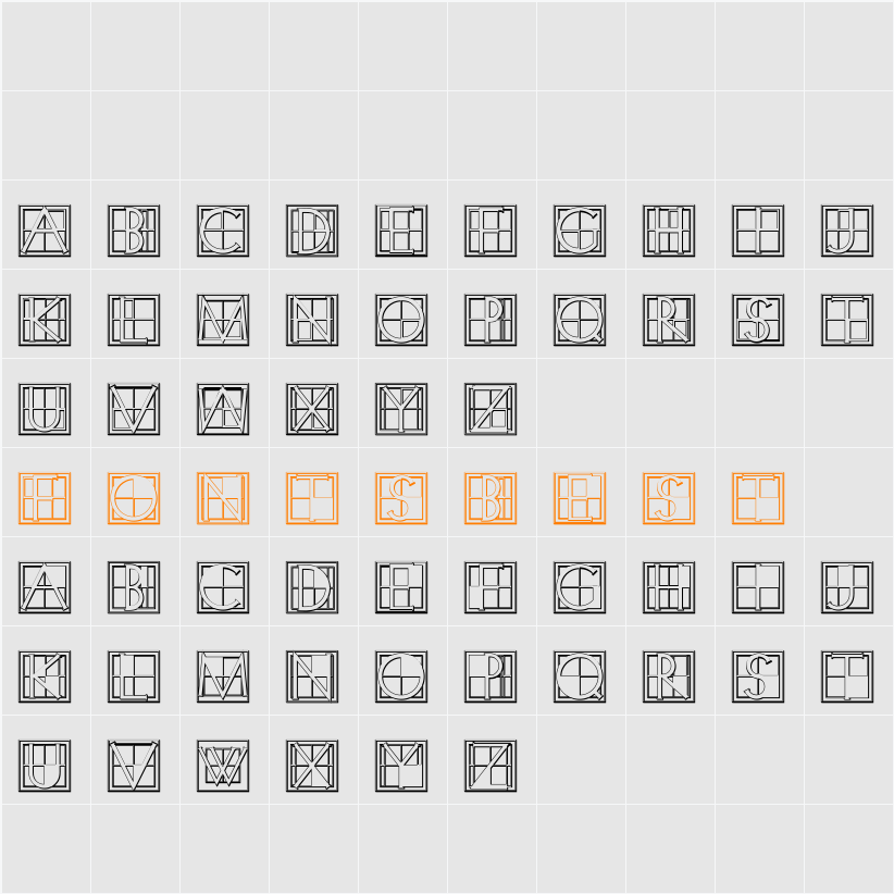 XperimentypoThree-B-Square Character Map
