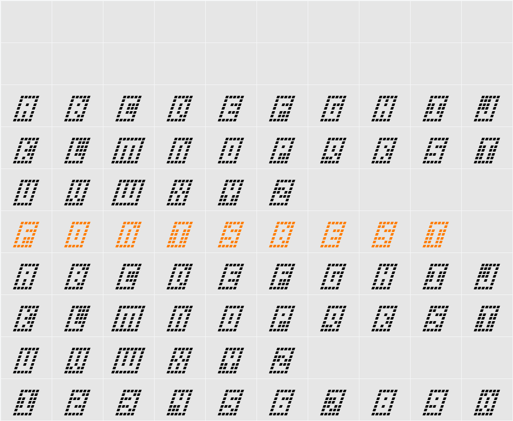 Y-Grid Italic Character Map