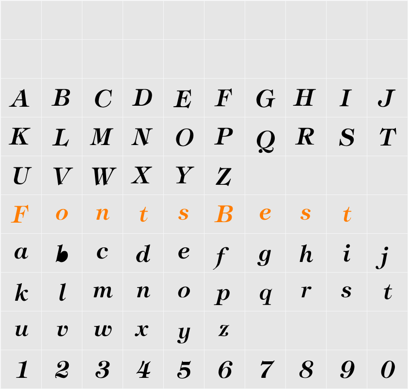 Timpani-BoldItalic Character Map