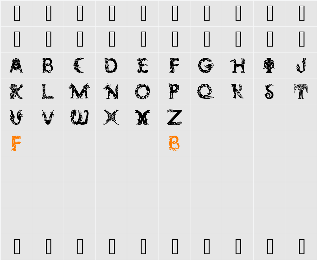 Zoomorphica Character Map
