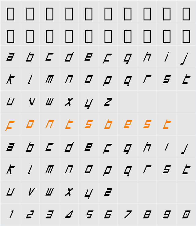 Harrier Condensed Italic Character Map