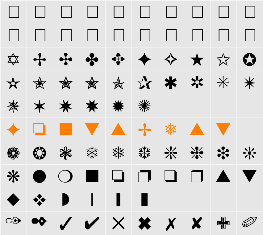 DingBats1 Character Map