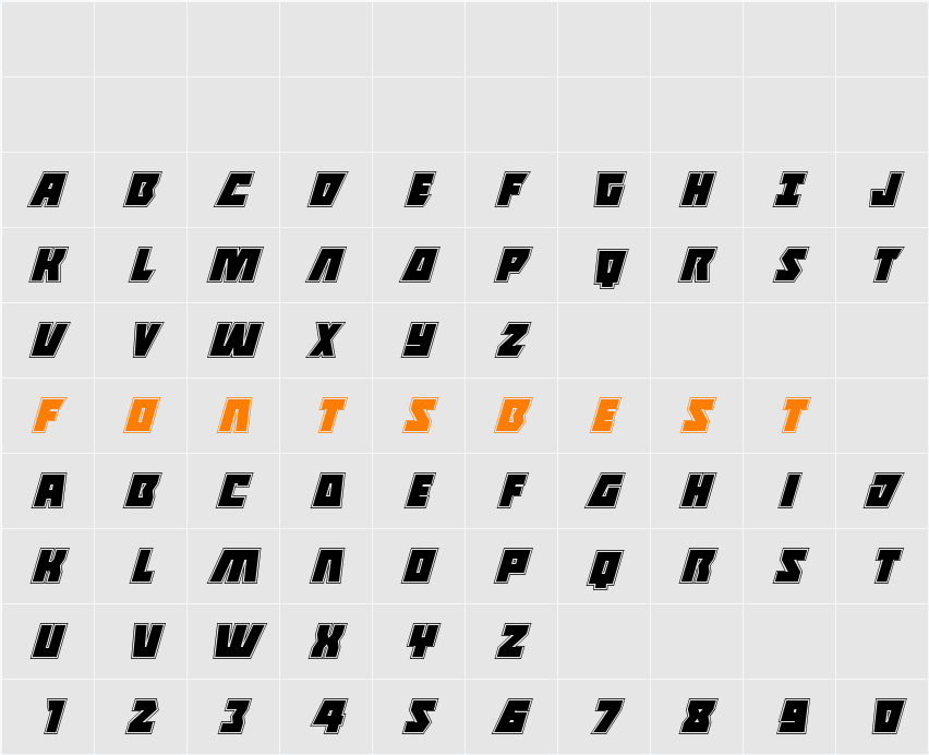 Halfshell Hero Academy Italic Character Map