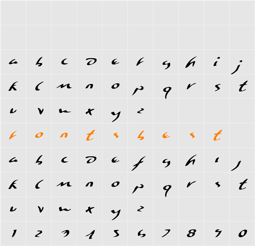 Eagleclaw Expanded Italic Character Map