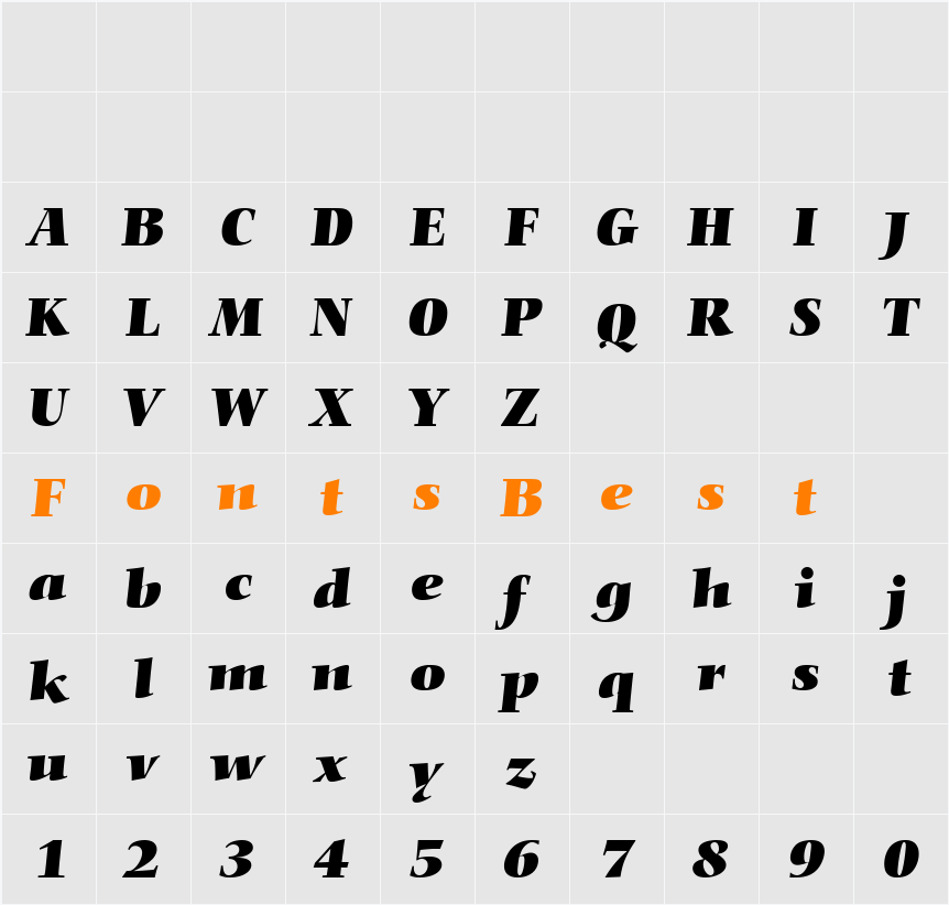 Nofret Character Map