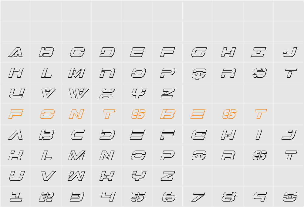 7th Service 3D Italic Character Map