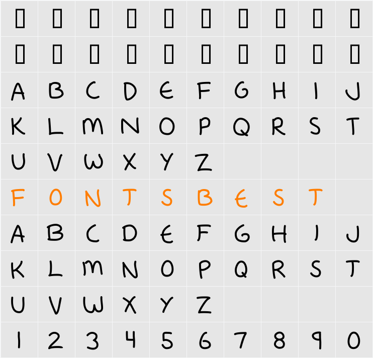 Fredfont Character Map