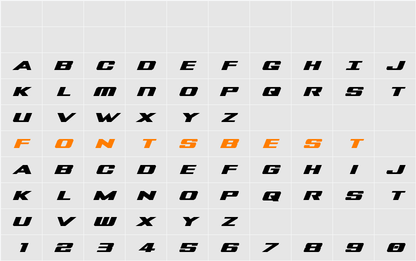 Tigershark Bold Italic Character Map