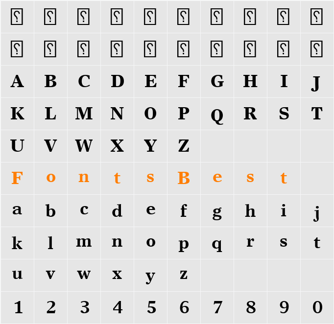 Yakout Linotype Light Character Map