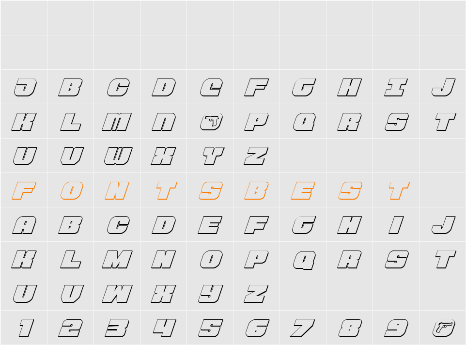Tauro 3D Italic Character Map