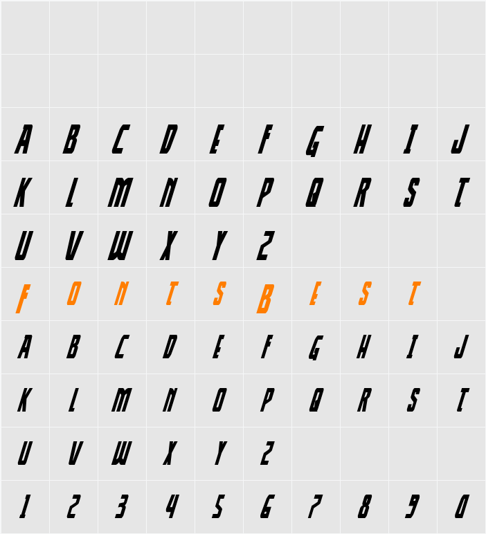 Thunder-Hawk Drop Condensed Italic Character Map