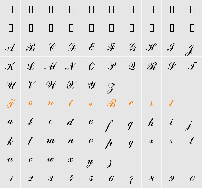 Commercial-Script Character Map