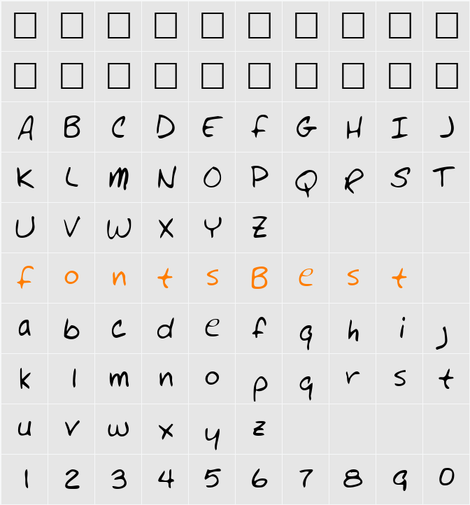 JohnsHand Character Map
