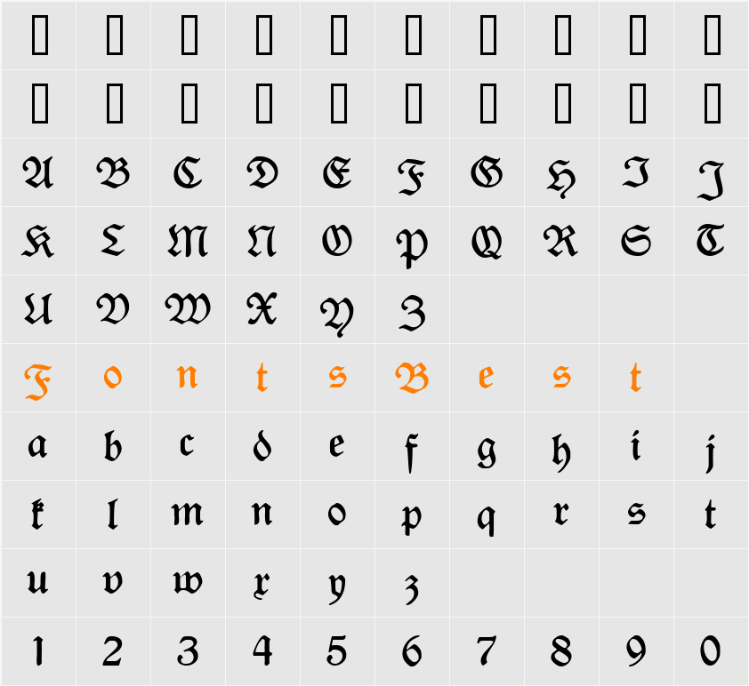 Rediviva UNZ1 Character Map