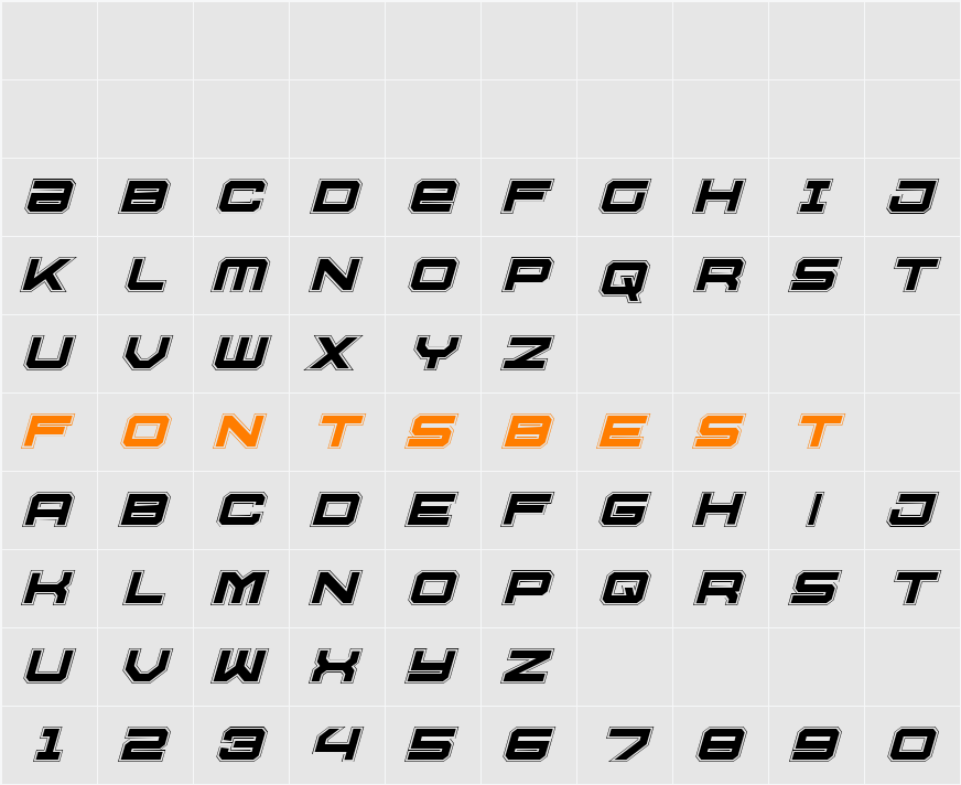 U.S.S. Dallas Academy Italic Character Map
