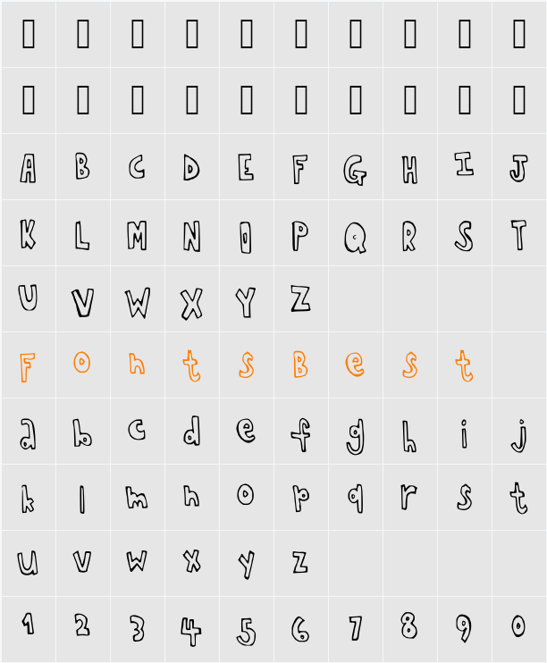 chopstickfont Character Map