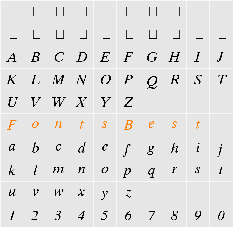 Greco Ten SSi Character Map