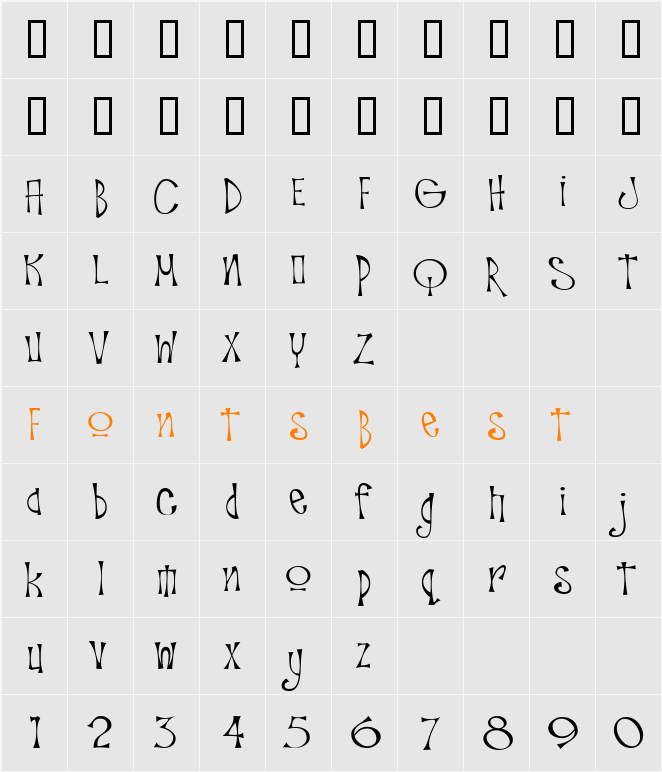 Troutkings BTN Light Character Map
