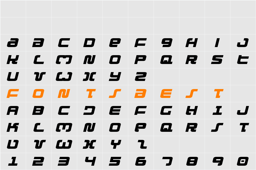 Exedore Expanded Italic Character Map