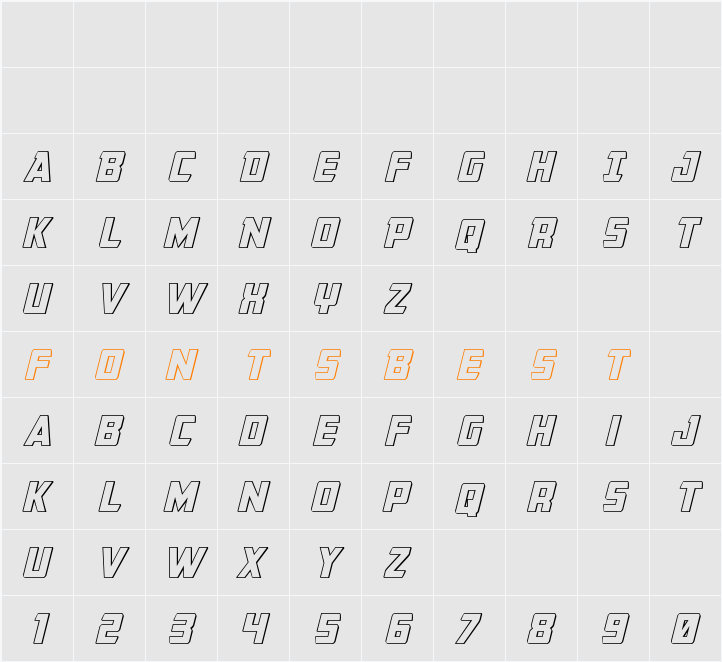 Buchanan Outline Italic Character Map