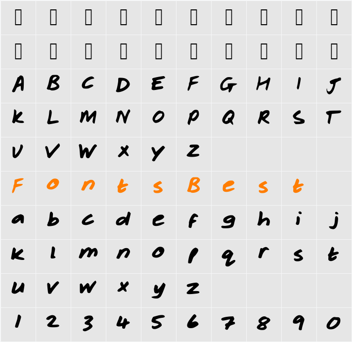 Rachelhand Character Map