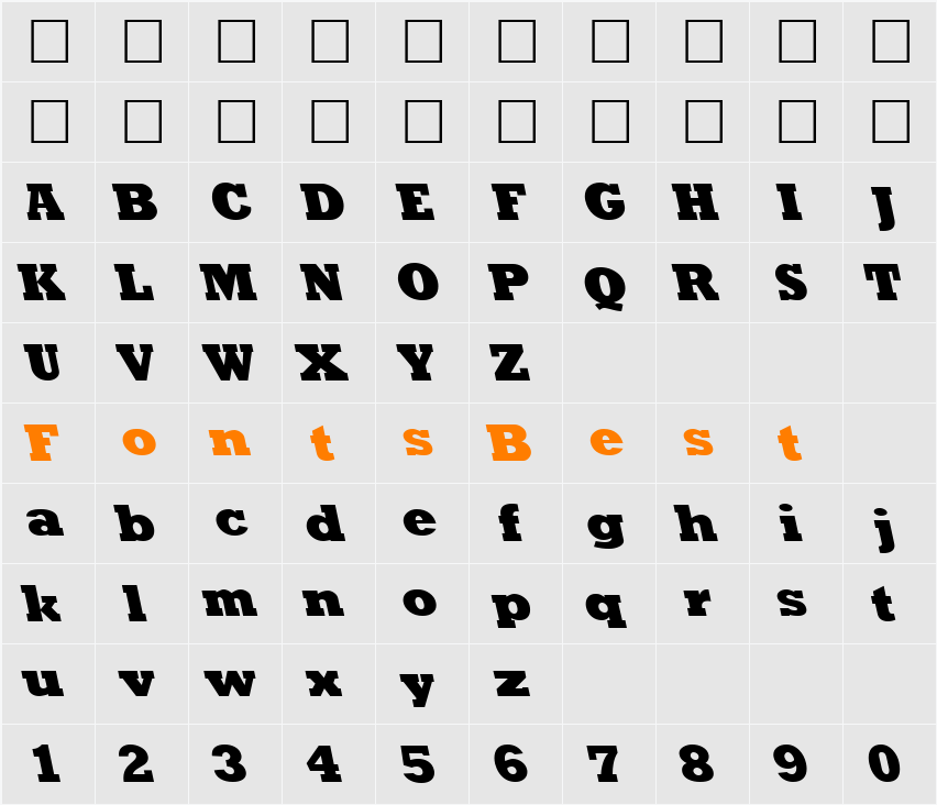 RockneyLeftyExtrabold Character Map