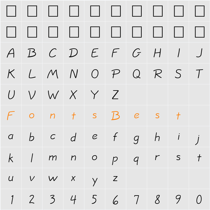 LightWrite Character Map