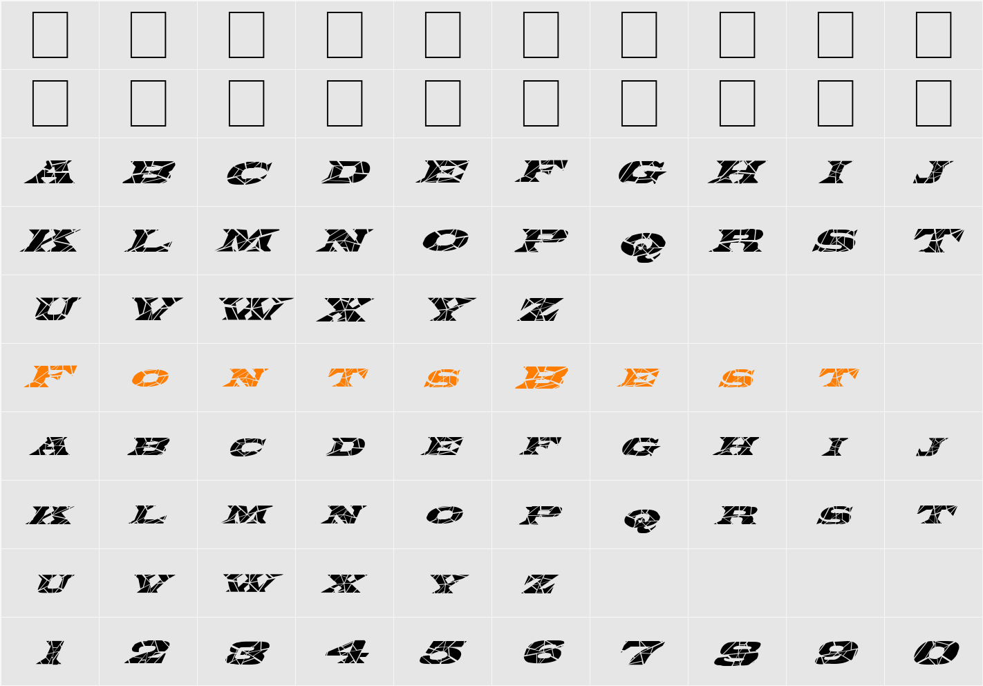FZ JAZZY 26 CRACKED ITALIC Character Map