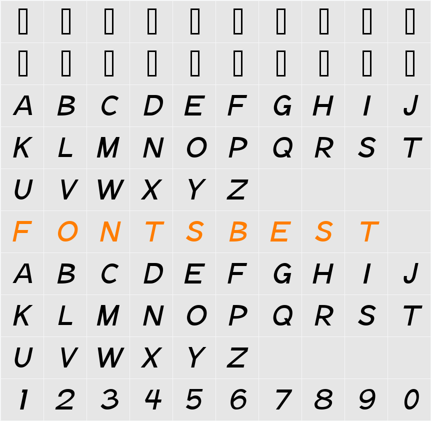 Notation Italic Light JL Character Map