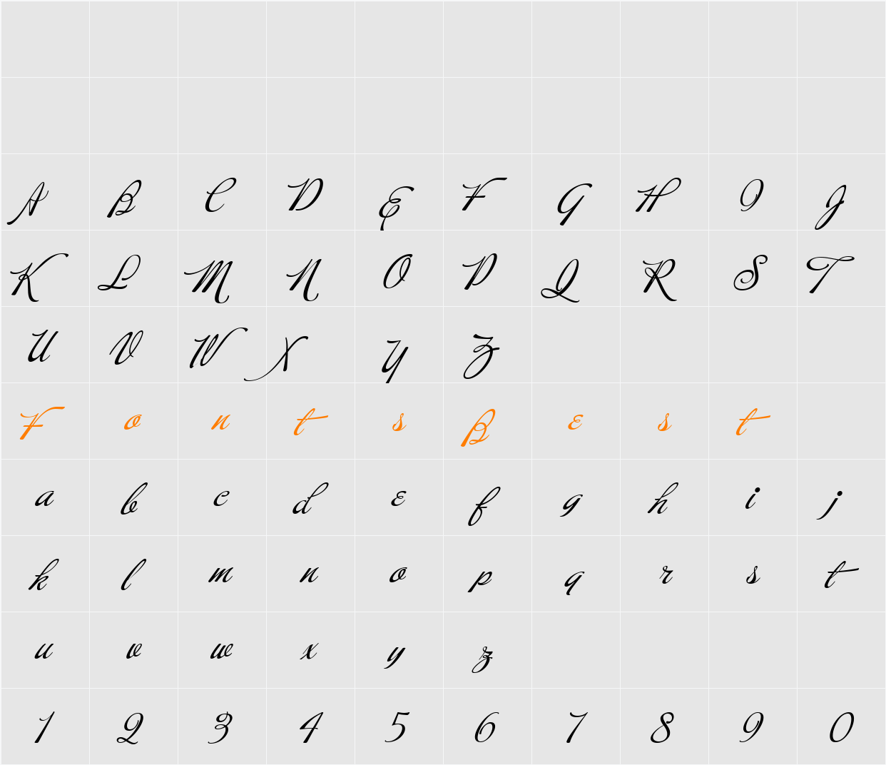 Buffet Script Character Map