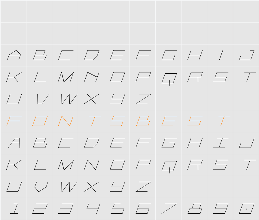Player 1 Up Italic Character Map