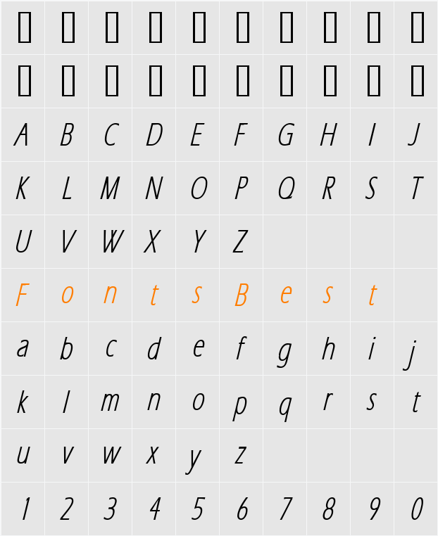 Eric Lite Thin Character Map