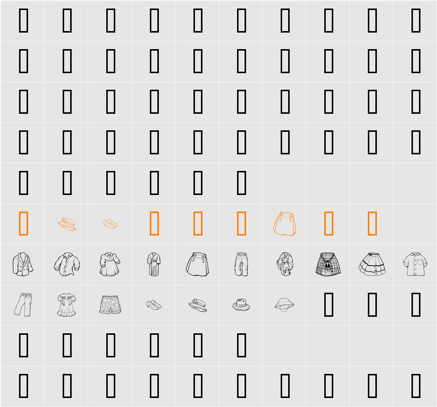 GE Clothing Character Map