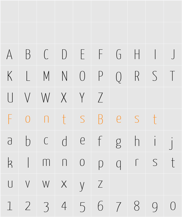 Yanone Kaffeesatz Thin Character Map