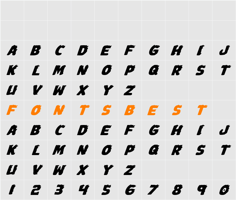 Johnny Torch Expanded Italic Character Map