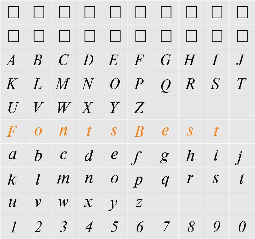 Riccione-LightIta Character Map