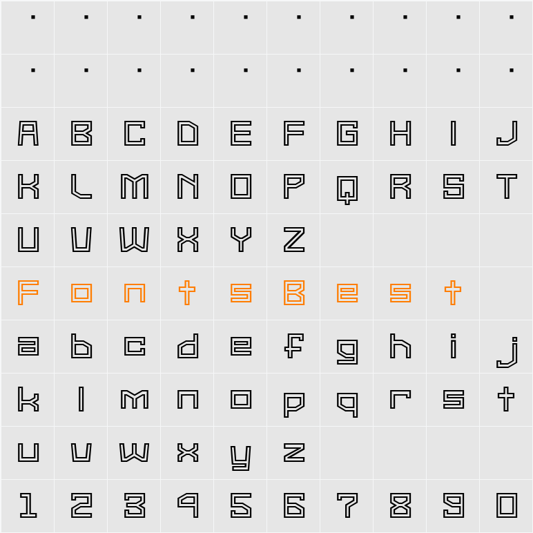 Super G-type 2 Character Map