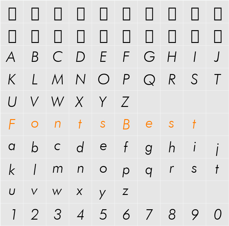 Futura Lt BT Character Map