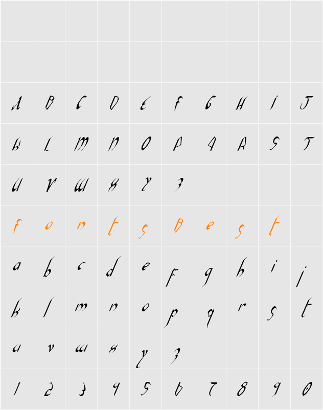 Xaphan II Condensed Italic Character Map