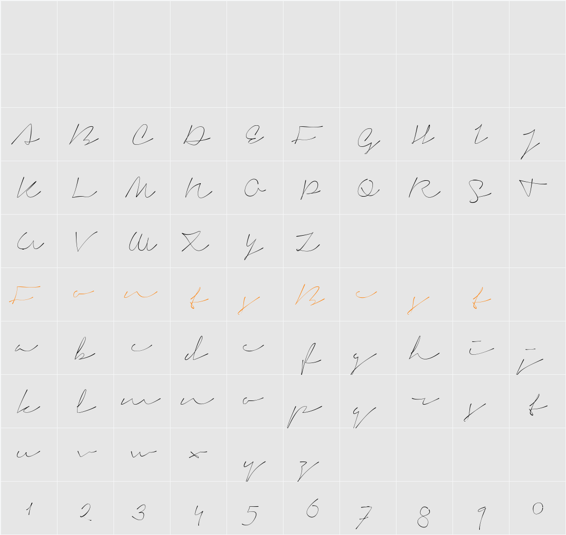 Signerica Thin Character Map