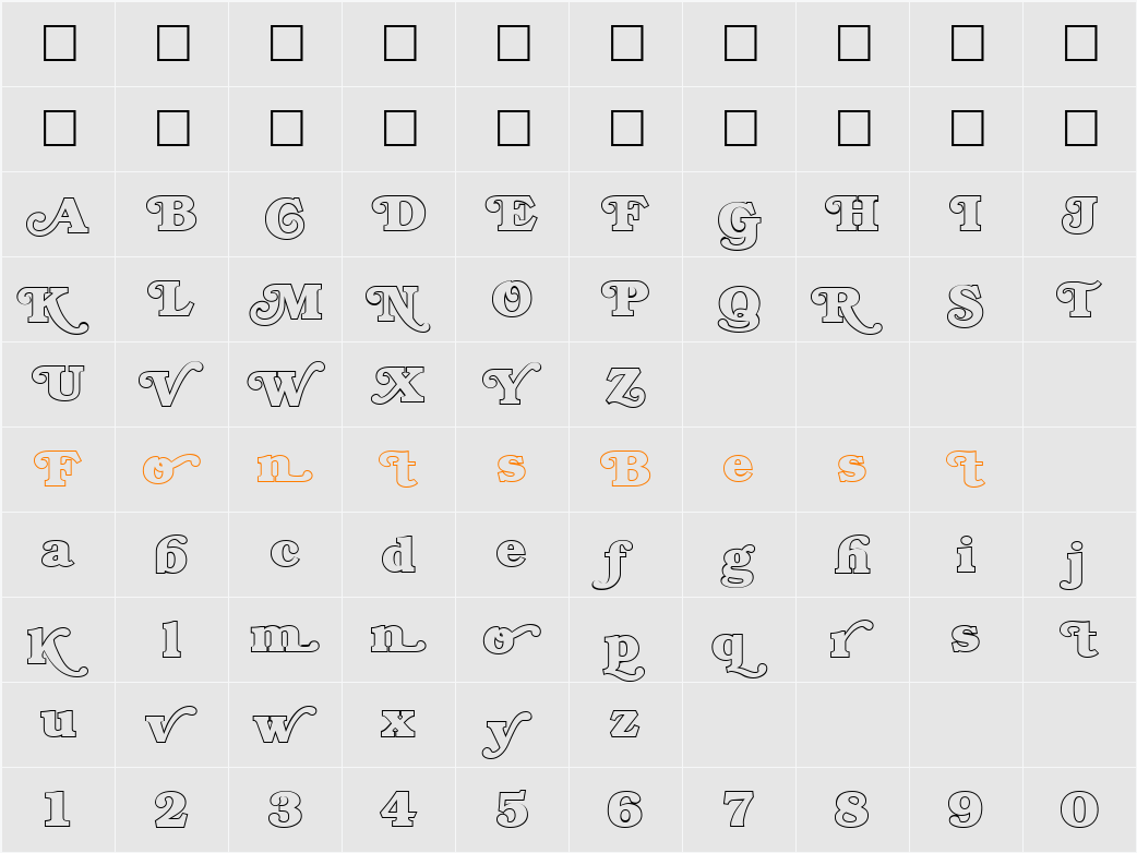 Bookman Outline Swash Character Map