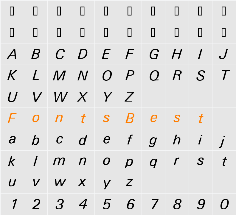 Univers Character Map