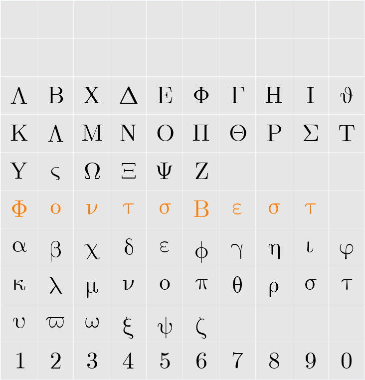 Euclid Symbol Character Map