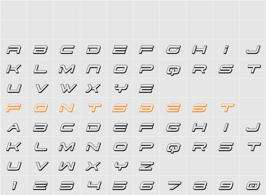 Dodger 3D Italic Character Map