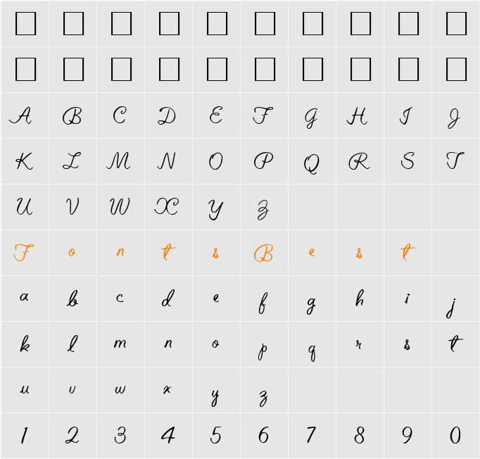 Elizabeth Semi-Script Character Map