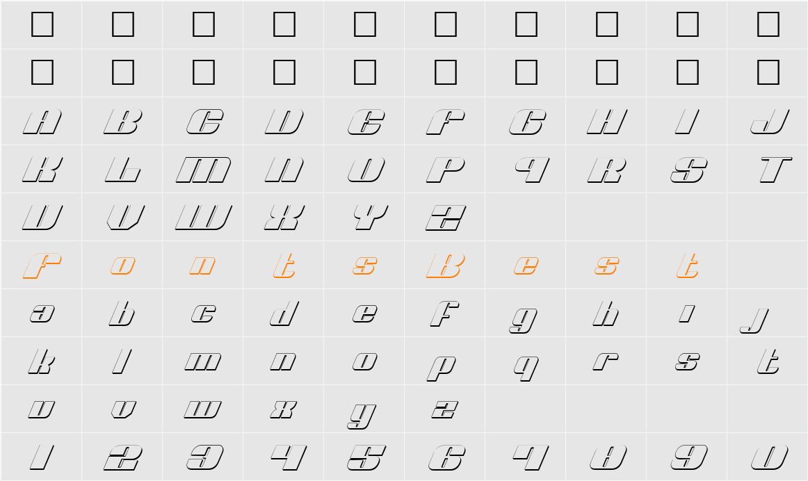 Nolo Contendre Shadow Italic Character Map